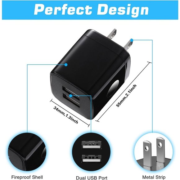 4-Pack 2.1A Dual Port USB Power Adapter Block Cube for Phone 8/7/6 Plus/X - Picture 4 of 7